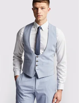 Mens Single Breasted Sleeveless Five Button Scoop Neck Plain Slim Fit Suit Waistcoat In Pale Blue - Size 46 (Chest) - Antique Rogue - FashionsVida