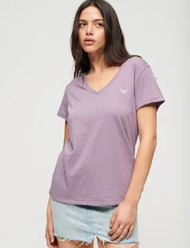 Superdry Women's Strukturiertes T-shirt mit V-ausschnitt und Stickerei Lila - Größe: 36 - 29.99 - FashionsVida