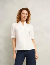 Pure Cotton Broderie Notch Neck Blouse White female