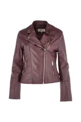 Casey' Real Leather Biker Jacket - Burgundy - Size: 18