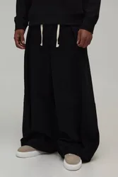 Herren Extrem Weite Jeans Hosen Mit Ballonfalten Vorne Und Kordel-Gürtel Washed Black Größe 36R