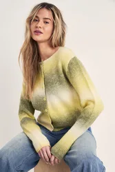 Womens Knitted Stripe Ombre Cardigan - Green Polyamide - Size Small