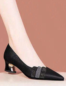 Zapatos de tacón alto para mujer, nuevos zapatos de tacón grueso con punta puntiaguda, con adornos de strass rojos y azules, para el Día de San Val - Shein - FashionsVida