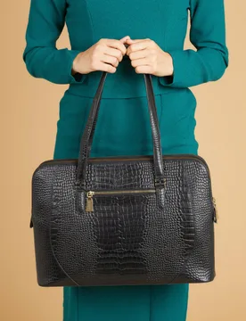Leather Croc Effect Tote Bag Black female - Jones Bootmaker - FashionsVida