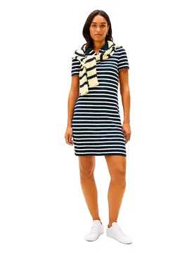 Robe Courte à Manches Courtes 1985 Slim Pique Dark Night Navy / Ecru Stripes S