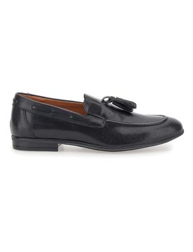 Mocassini neri in pelle con nappine Made in Italy 071 44