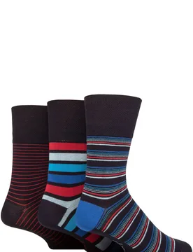 Mens 3 Pair Patterned Bamboo Socks Sailor Stripe 6-11 - Multi Coloured - Size: 6-11 Mens - Gentle Grip - FashionsVida