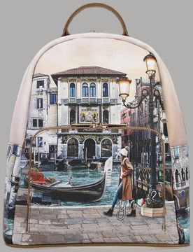 Zaino medio in ecopelle con tasca stampa città e zip resistente