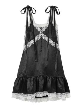 Abito midi sottoveste in pizzo satinato
