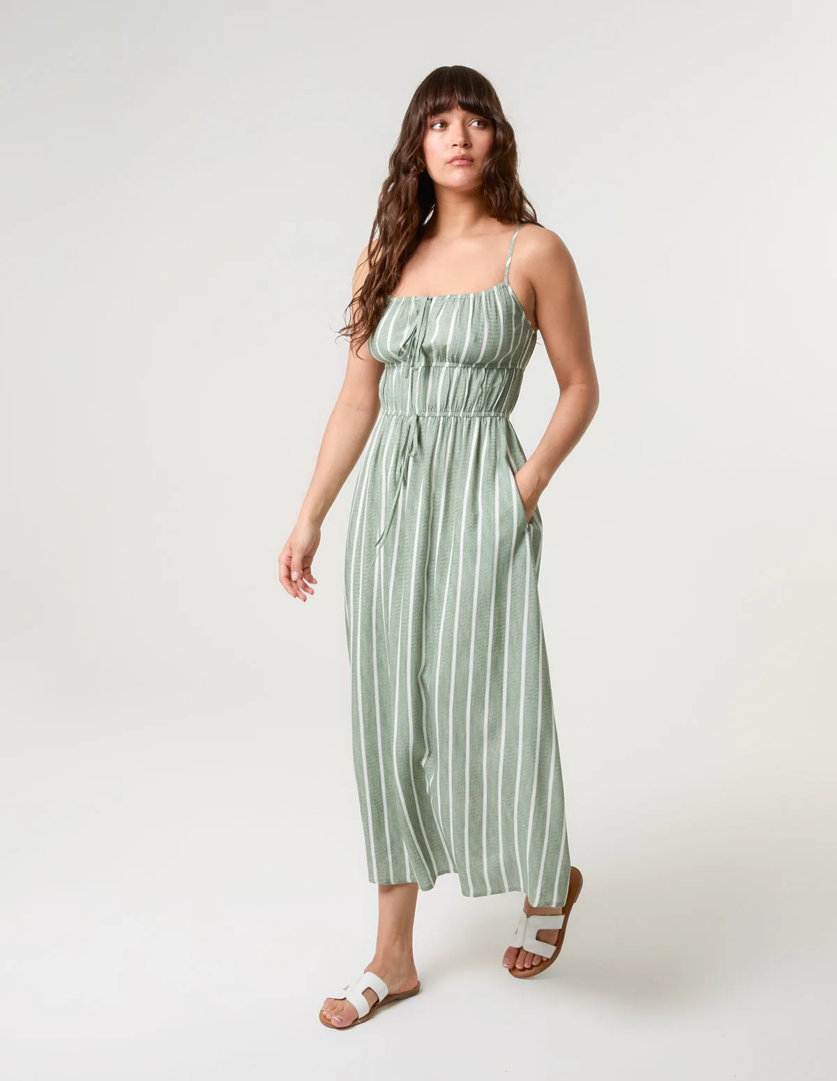 Tie Front Midi Dress - L / KHAKI - female - Blue Vanilla - FashionsVida