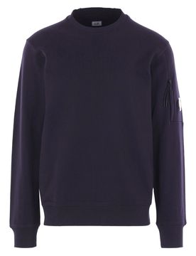 Men's Cotton Crewneck Sweatshirt with Zip Pocket and Sleeve Lens