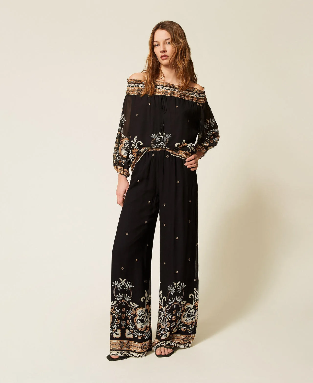 Pantalon ample en crêpe georgette imprimé - TWINSET - FashionsVida
