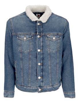 Giubbotto Jeans Uomo Regular Sherpa Flag Trucker Jacket Denim Medium