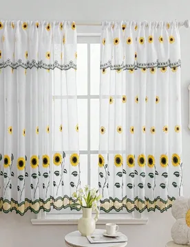 Piezas de Cortinas transparentes con bordado floral elegante, patrón de girasol para sala de estar, estudio, balcón, cocina - Decoración del hogar - Shein - FashionsVida