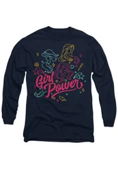 Women's Princess Power Jasmine, Rapunzel, Ariel Line Art T-Shirt, Navy Size: Large - Navy - Size: L