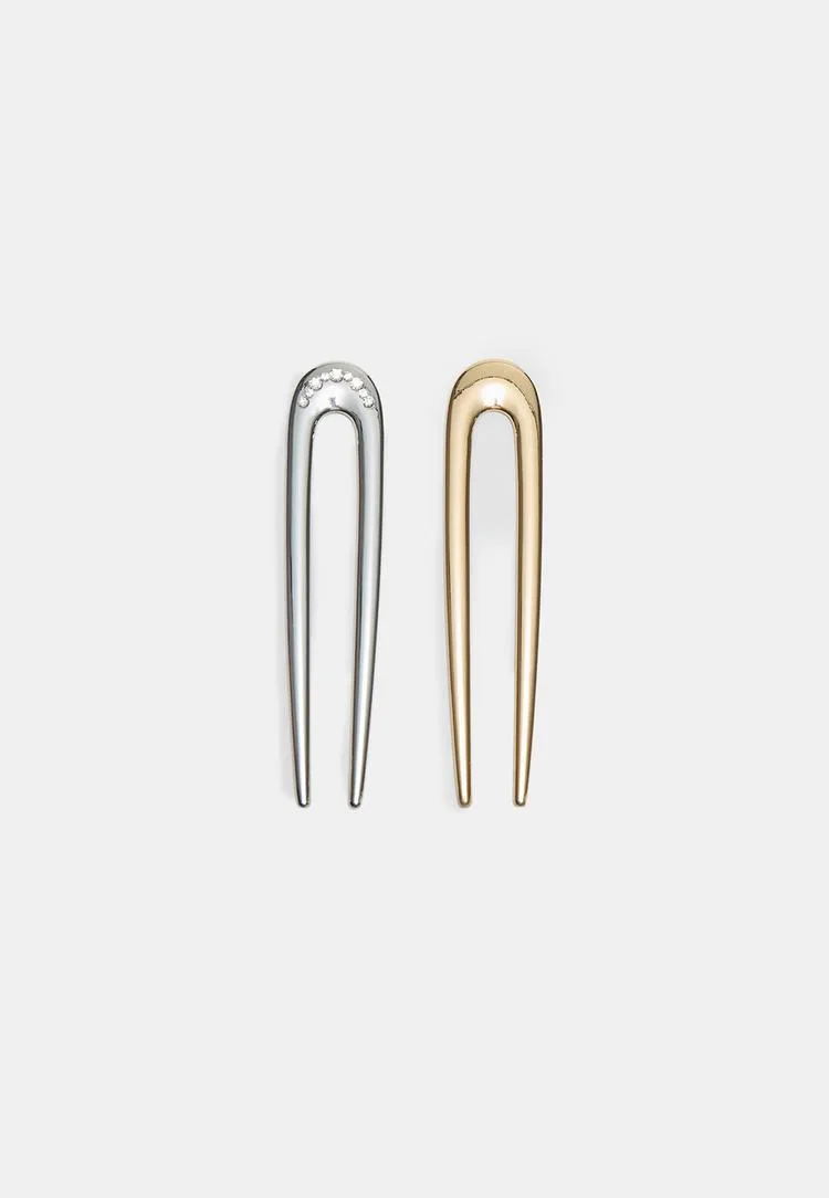 Haarklammer-Set mit Strass Goldfarben OS - Stradivarius - FashionsVida