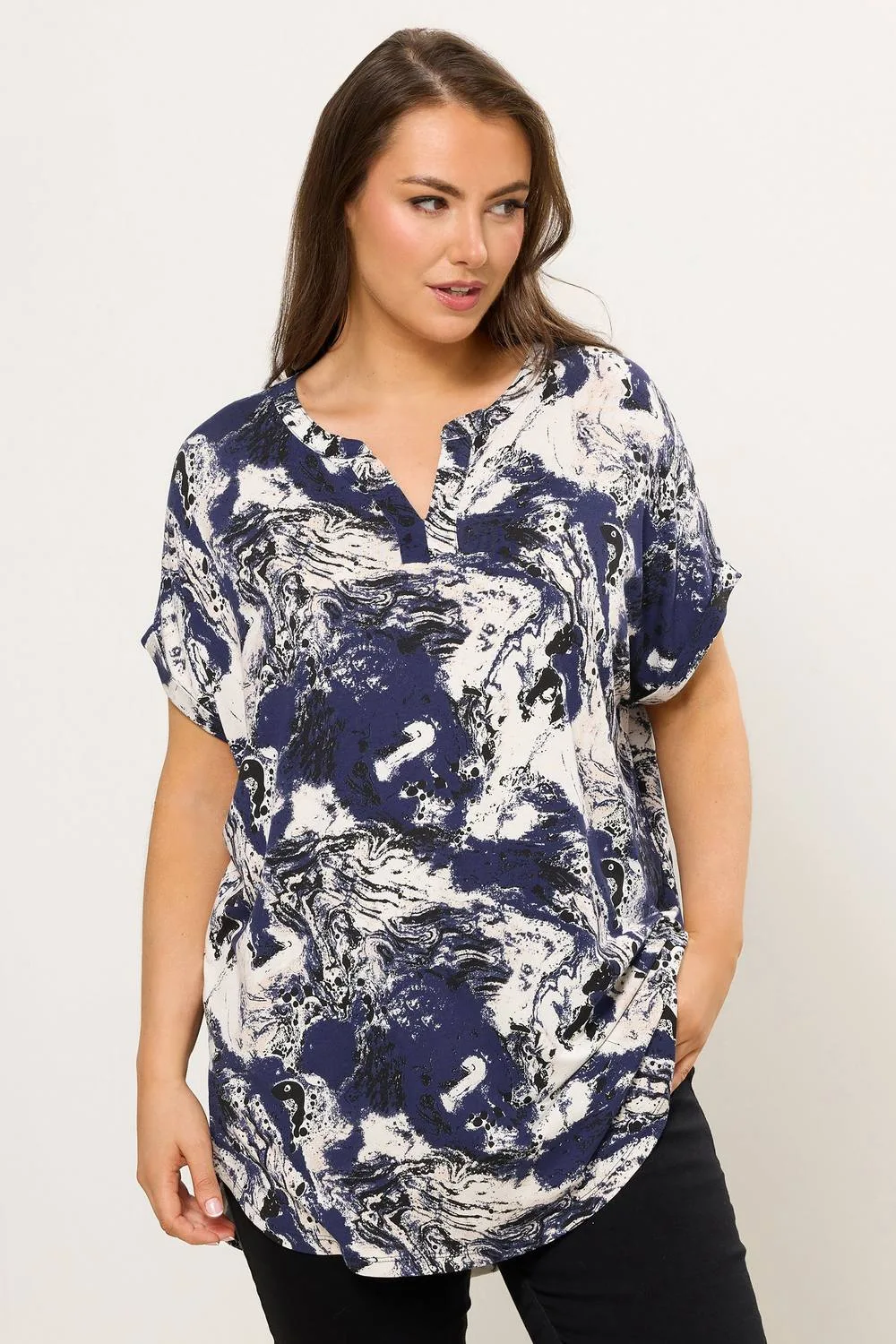 Abstract Notch Neck Top - Multicolor - Size: 30-32 - Yours - FashionsVida