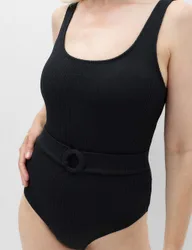 Tummy Control Post Surgery Belted Swimsuit Black female