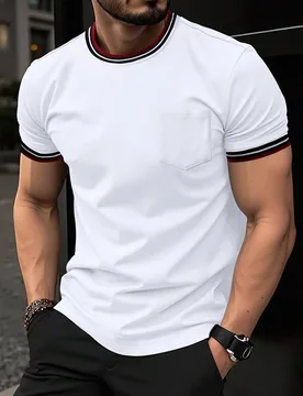 Camiseta casual de cuello redondo de manga corta a rayas para hombre - Shein - FashionsVida