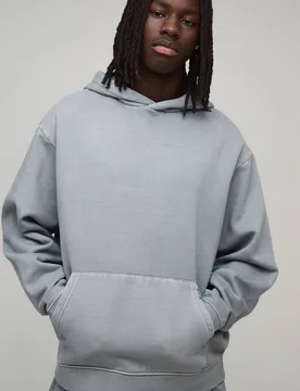 Herren Essential Gewaschener Oversized Kapuzenpullover Zum Überziehen Washed Grey Größe Large - boohooMAN - FashionsVida