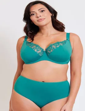 Swirl Balcony Bra Embroidered Underwired Lingerie - Teal - Size: 36HH - Flirtelle - FashionsVida