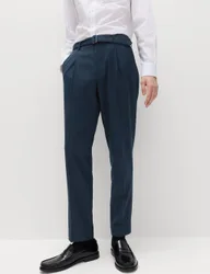 Tapered Fit Self Belt Twill Trousers Navy male