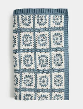 Pure Cotton Crochet Shawl Dark Petrol unisex - M&S - FashionsVida