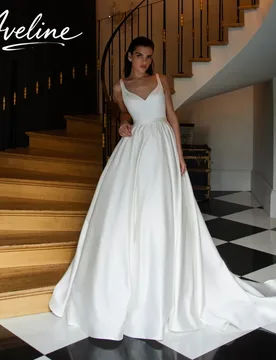 Simple V-Neck Spaghetti Straps A-Line Wedding Dress Women 2026 Sleeveless Backless Sweep Train Vestidos De Novia Customized - Aliexpress - FashionsVida