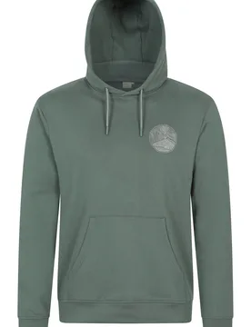 Tonal Mountain' Mens Graphic Overhead Hoodie Drawcord Adjustable Hood Pullover Khaki Cotton - Size Small - Mountain Warehouse - FashionsVida