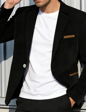Blazer de pana vintage para hombre, diseño slim fit, uso cómodo y , adecuado para ocasiones formales, reuniones de negocios y eventos - Shein - FashionsVida