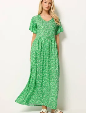 Floral V-Neck Maxi Dress - Lime - Size: 16 - M&Co - FashionsVida