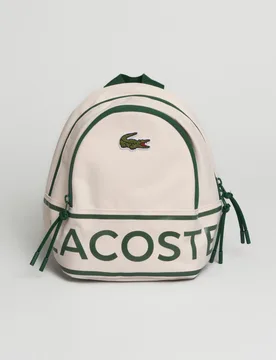 Zainetto avorio con maxi scritta e logo in contrasto colore - Lacoste - FashionsVida