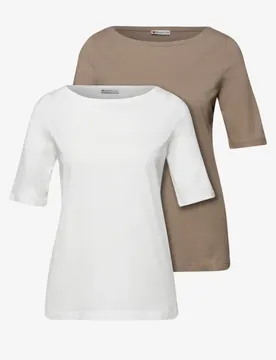 Basic Shirt im 2er-Pack female Multicolour Weiß Braun