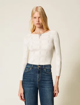 Pull côtelé avec motif à carreaux - TWINSET - FashionsVida