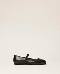Ballerines en cuir avec logo et bride