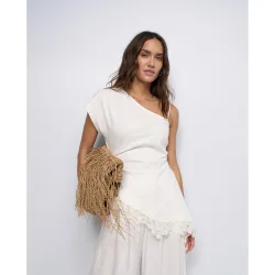 Camiseta asimétrica con encaje de mujer
