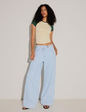 Jeans Wide Taille Croisée 34 Bleu Clair