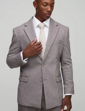 Men's Straight Fit Herringbone Suit Jacket Brown Size 40 Brown 40 - boohooMAN - FashionsVida