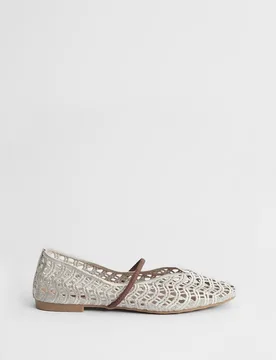 Womens Lacie Open Weave Mary Jane Ballet Pumps - White - Size Uk 5 - OASIS - FashionsVida
