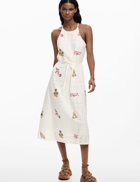 Vestido halter bordados, Mujer, Algodon, Blanco, XS