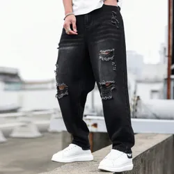 Vaqueros rasgados y lavados de moda casual para hombres de ajuste holgado