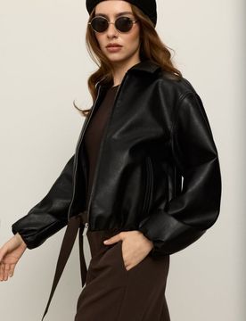 Giacca bomber in ecopelle - nero