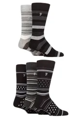 Mens 5 Pair Plain, Striped and Patterned Everyday Bamboo Socks Stripe and Dots Black / Charcoal 6-11 Mens - Black - Size: 6-11 Mens