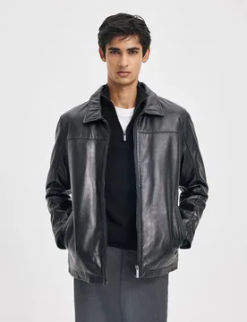 Cazadora piel cuello camisero de hombre - Easy Wear - FashionsVida
