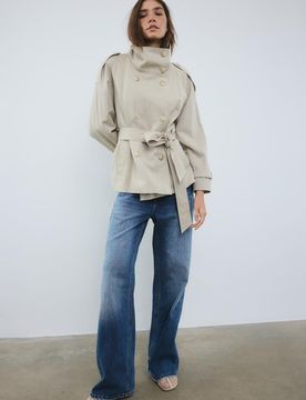Kurzer Trenchcoat mit Stehkragen Beige XL
