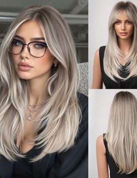 Peluca sintética de cabello liso y platino rubio de 22 pulgadas de largo, con apariencia natural, resistente al calor, adecuada para uso diario, fies
