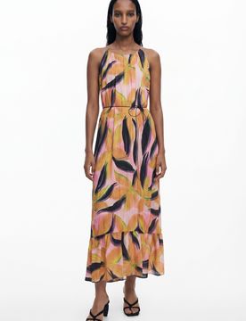 Robe midi effet froissé, Polyester, Rouge, M