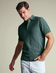 Pure Cotton Textured Knitted Polo Shirt Teal Green male