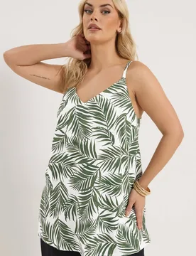 Women's Palm Leaf Linen Vest Top in White Size: 20 - White - Size: 20 - Yours - FashionsVida