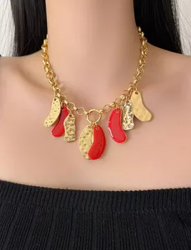 French Vintage Style Metal Necklace for Women Color Block Multiple Pendants Pea Element Versatile Choker Necklace Daily Accessor - Aliexpress - FashionsVida
